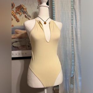 Out from Under Urban Outfitters Cream Plunge Bodysuit